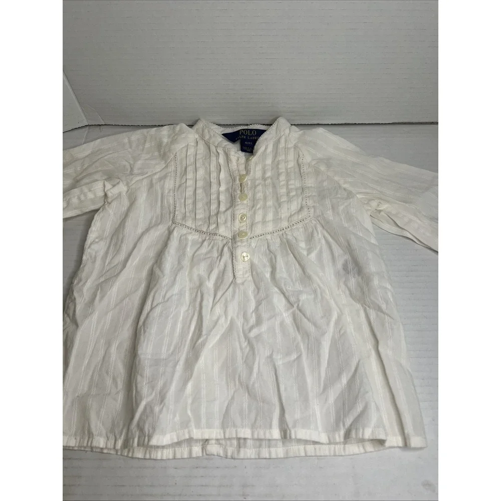 Polo Ralph Lauren Girls Blouse Size 4/4T White/Ivory‎ Long Sleeve Pintuck Button